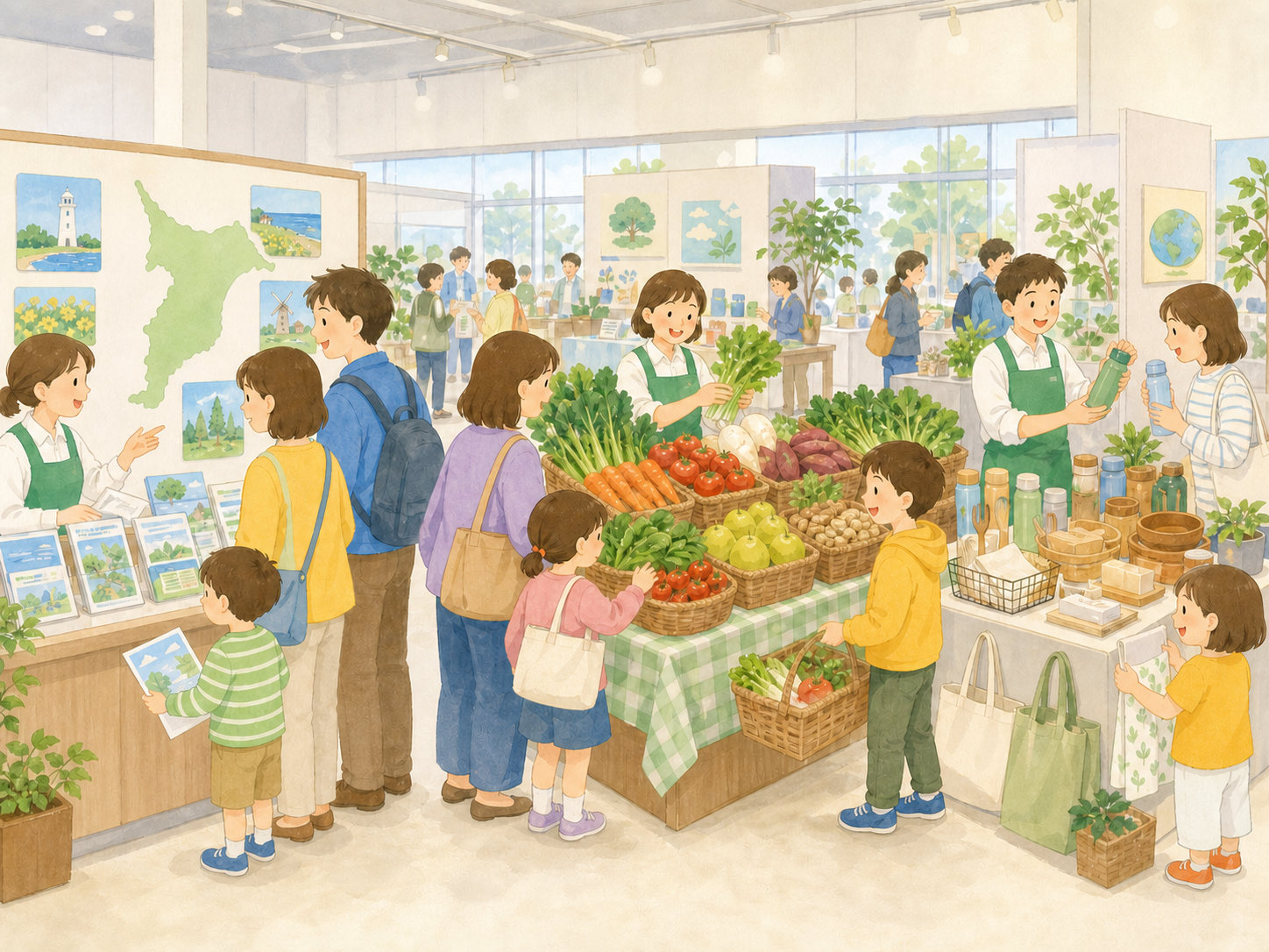 屋内会場に千葉県の農産物やエコ商品が並ぶSDGsマルシェ