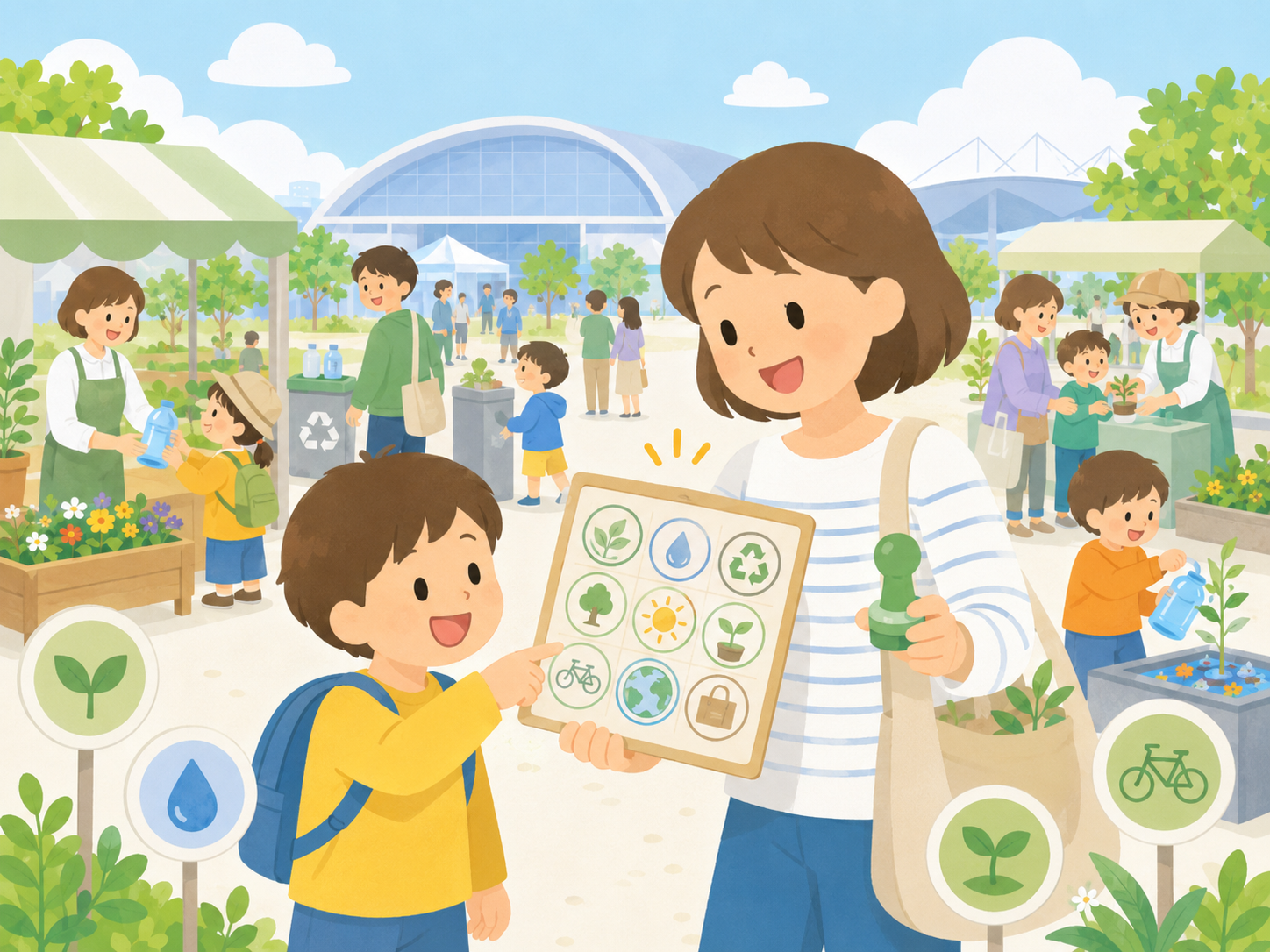 親子でサステナブルビンゴを楽しむ様子